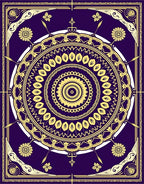 Deep Violet Golden Mandala Floral Rug