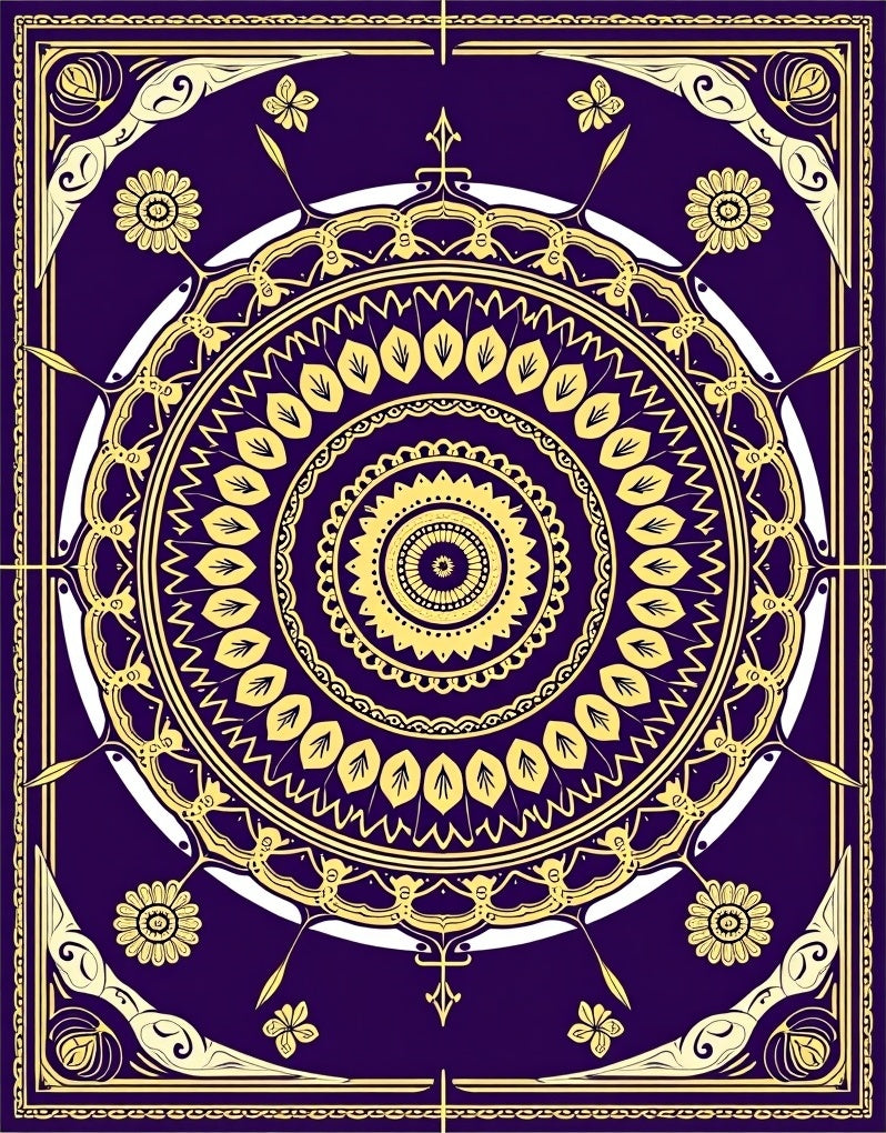Deep Violet Golden Mandala Floral Rug