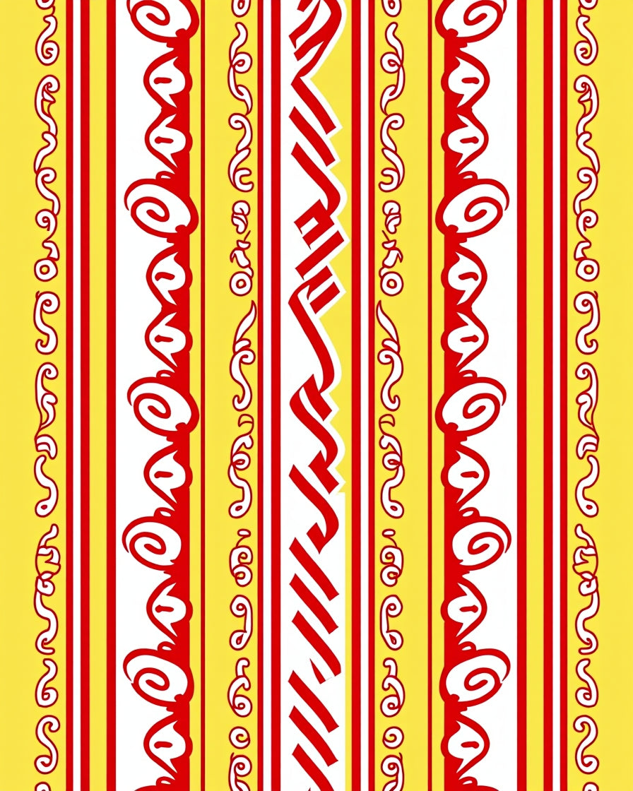 Red White Yellow Vertical Ribbons Rug