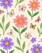 Vibrant Floral Butterfly Field Panorama Rug