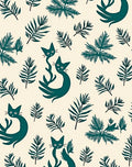 Teal Whimsical Cats Tropical Ferns Rug