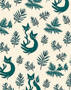 Teal Whimsical Cats Tropical Ferns Rug
