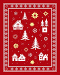 Crimson Winter Village Snowflake Trees Rug