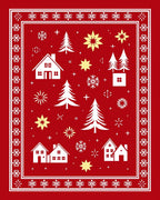 Crimson Winter Village Snowflake Trees Rug