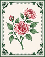 Rose Garden Floral Botanical Illustration Rug