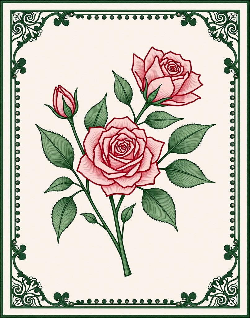 Rose Garden Floral Botanical Illustration Rug