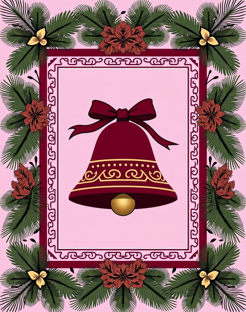 Crimson Bell With Festive Evergreen Wreath Rug