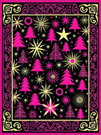 Hot Pink Trees Yellow Stars Border Rug