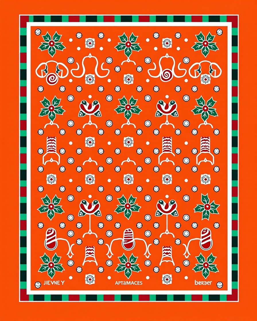 Vibrant Orange Folk Botanical Bird Rug
