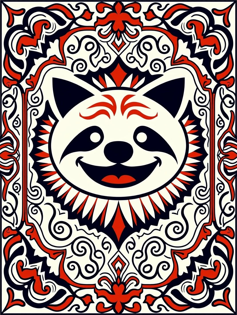Joyful Raccoon Floral Crest Ivory Rug