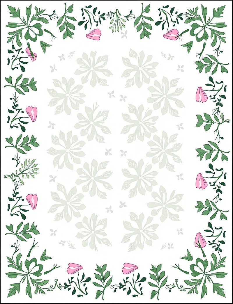 Green Pink Floral Vine Border Rug