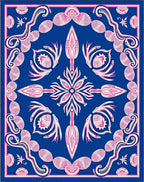 Electric Blue Pink Floral Medallion Rug