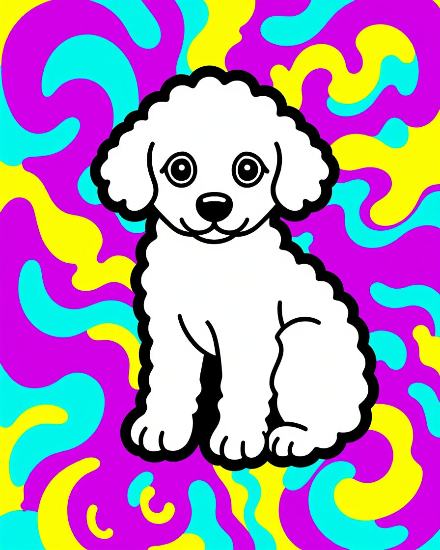 Whimsical White Poodle Psychedelic Swirls Rug