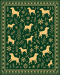 Golden Dogs and Snowflakes on Green Rug