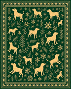 Golden Dogs and Snowflakes on Green Rug
