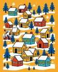 Cozy Winter Village With Snowflakes Houses Rug