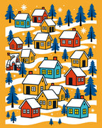 Cozy Winter Village With Snowflakes Houses Rug