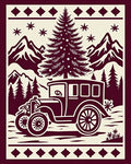 Crimson Vintage Car Evergreen Scene Rug