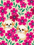 Playful Puppies Pink Floral Garden Rug