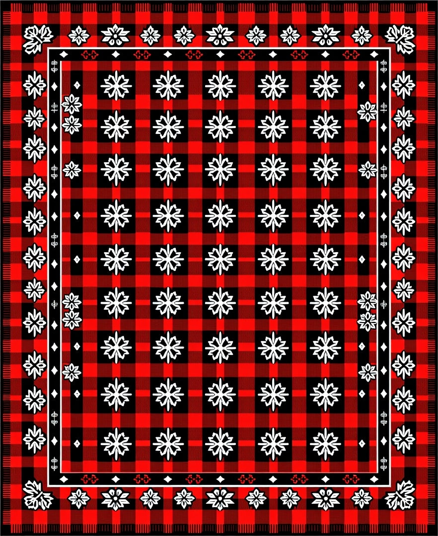 Red Black Buffalo Check Snowflake Rug