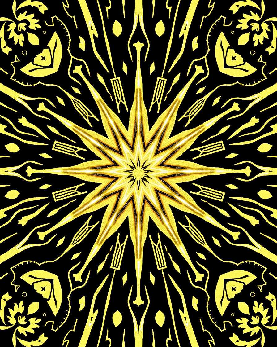 Golden Sunburst Kaleidoscope Rug