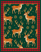 Gilded Deer Forest Plaid Border Rug