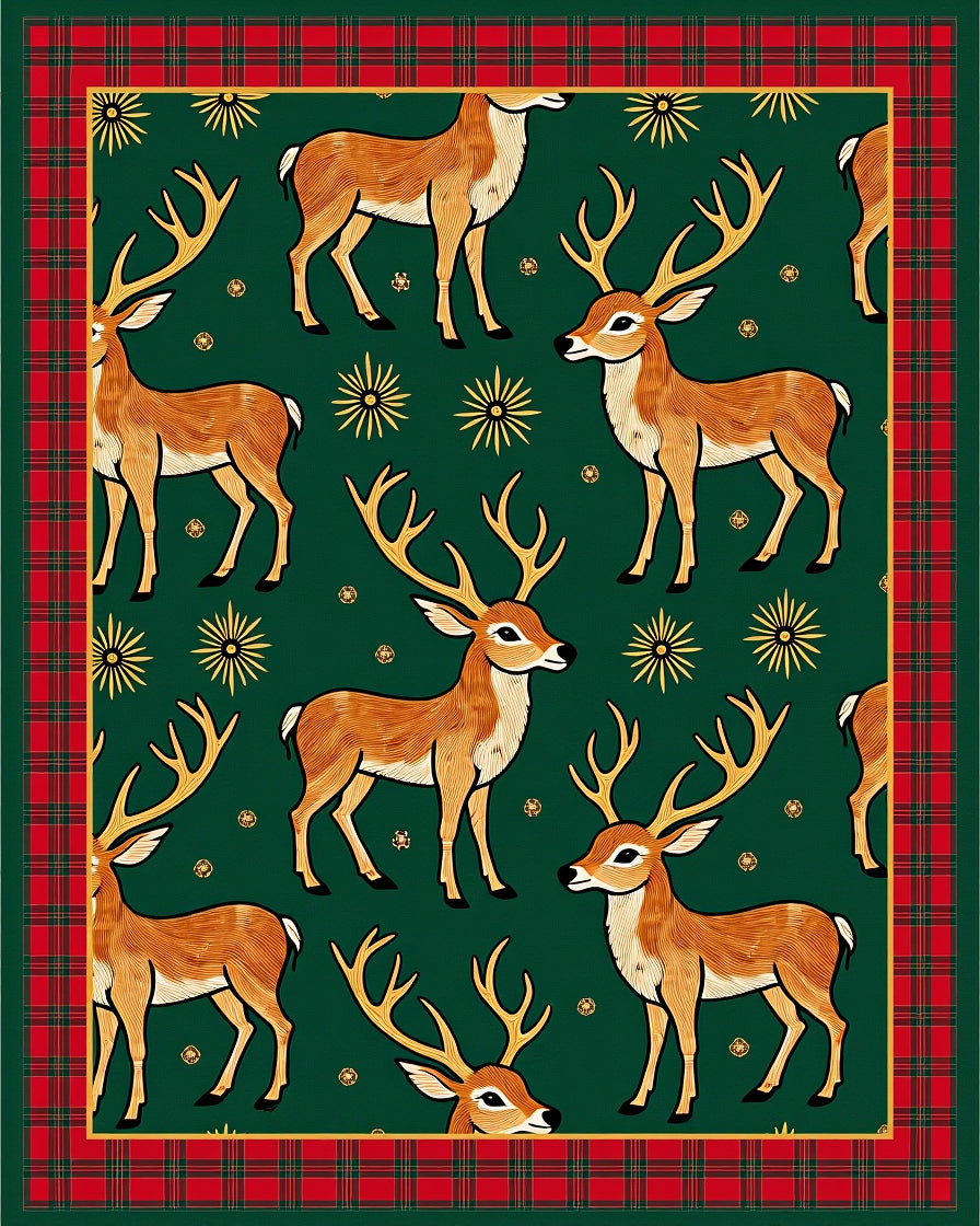 Gilded Deer Forest Plaid Border Rug