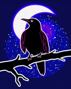 Moonlit Raven Perched on Branch Rug