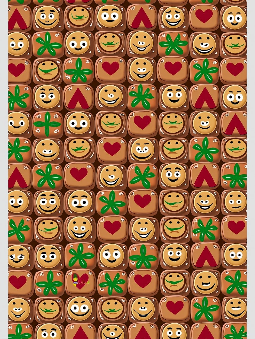 Playful Smiley Faces Red Hearts Green Flourishes Rug