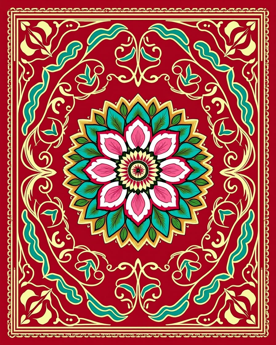 Crimson Bloom Centerpiece Border Rug