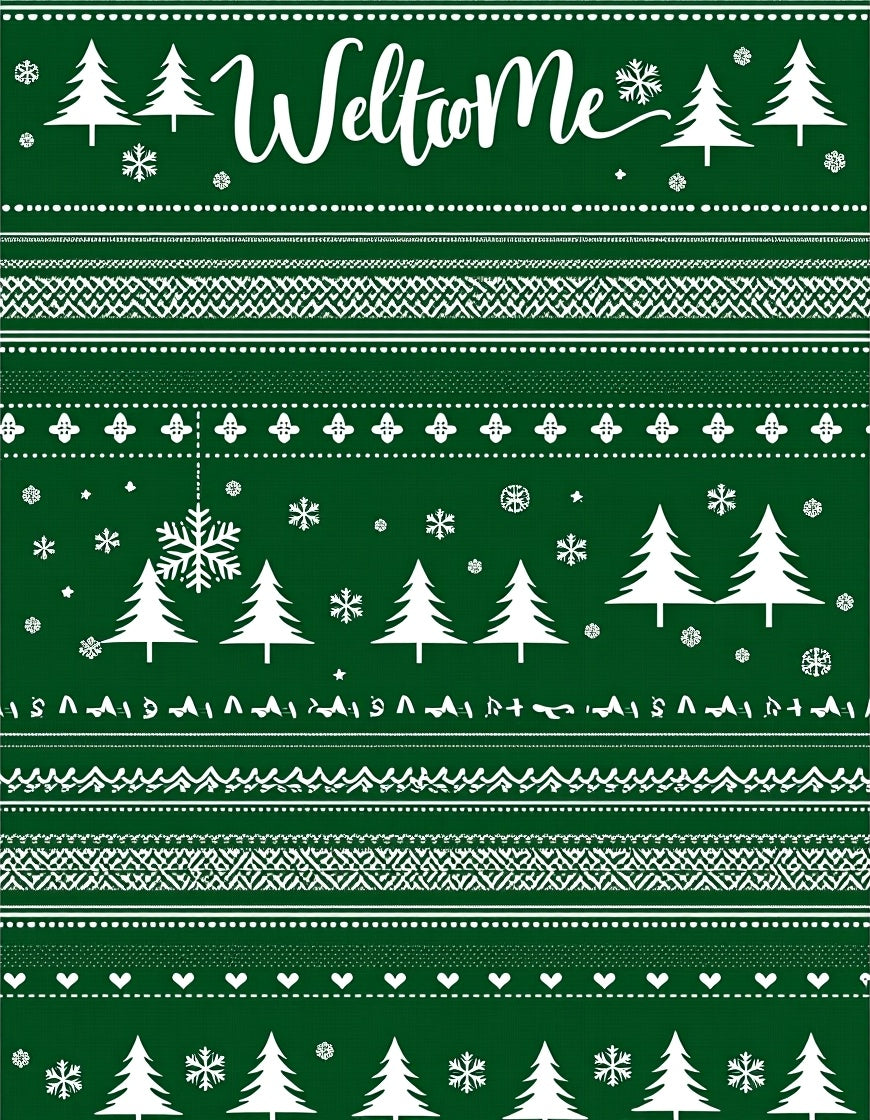 Green White Winter Tree Snowflake Rug