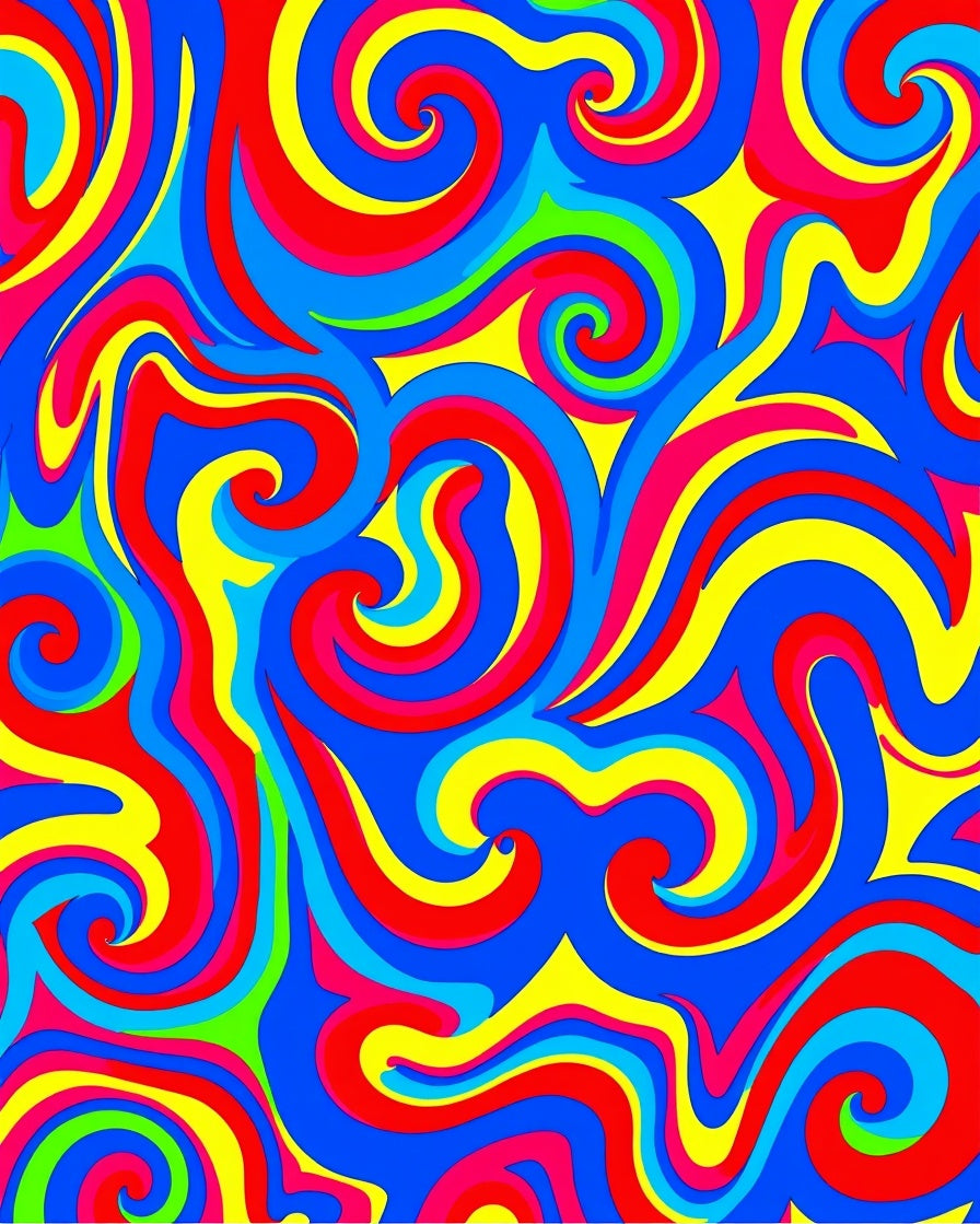 Retro Swirls Red Blue Yellow Green Rug