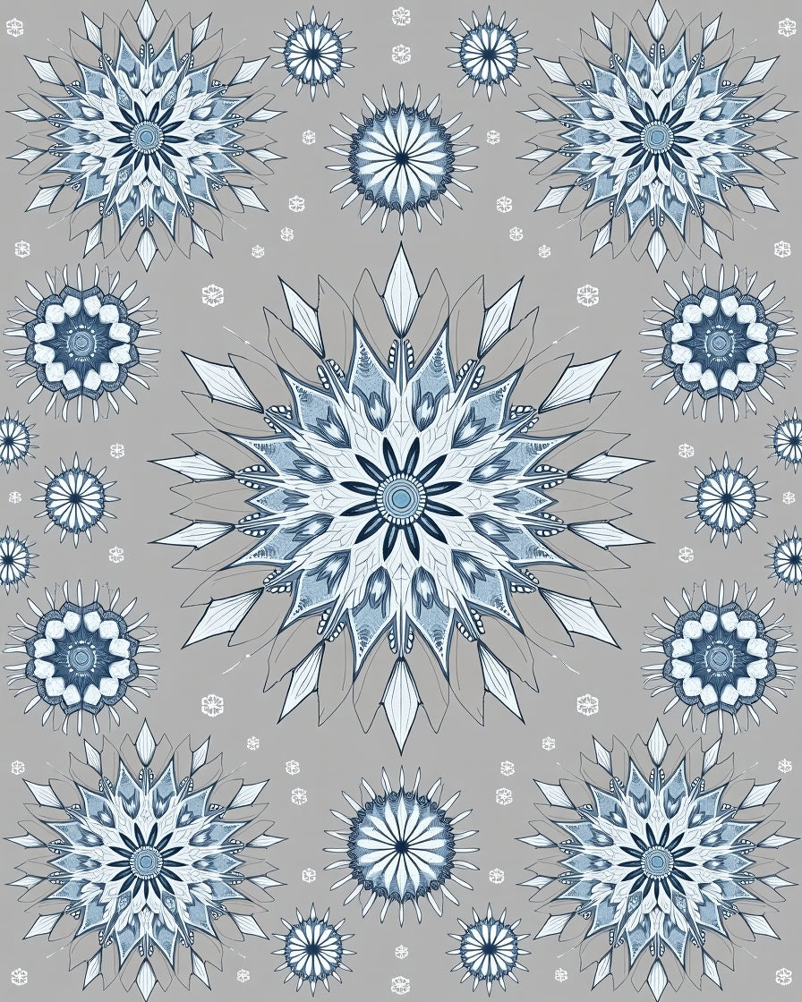 Blue Snowflake Mandala Medallion Rug