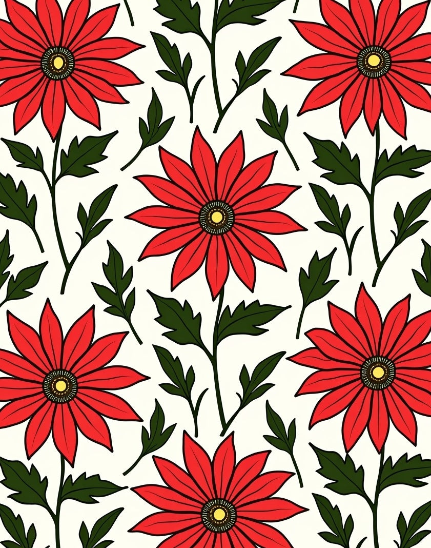 Vivid Red Daisy Floral Branches Rug