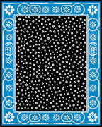 Blue White Floral Border Dots Rug