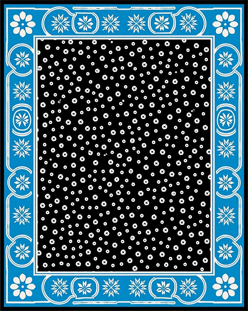 Blue White Floral Border Dots Rug