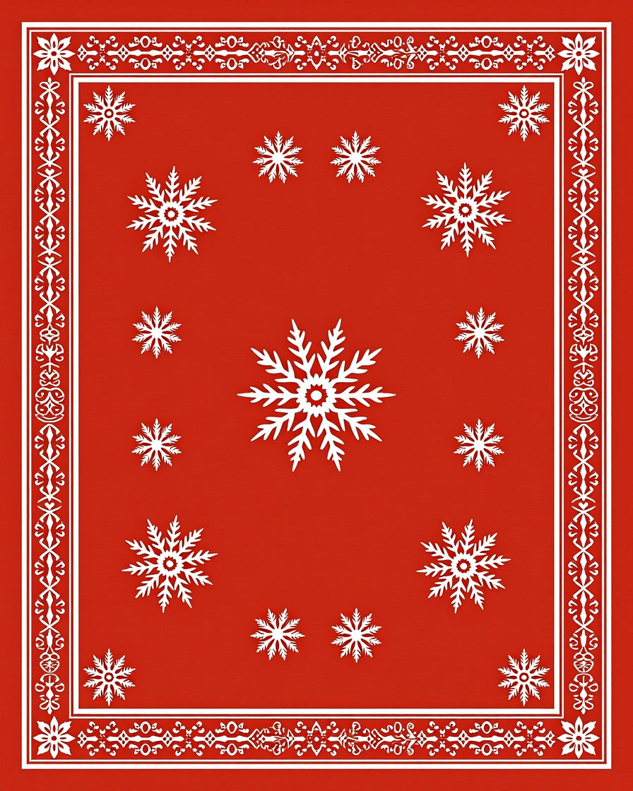 Bright Red Snowflake Medallion Border Rug