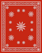 Bright Red Snowflake Medallion Border Rug
