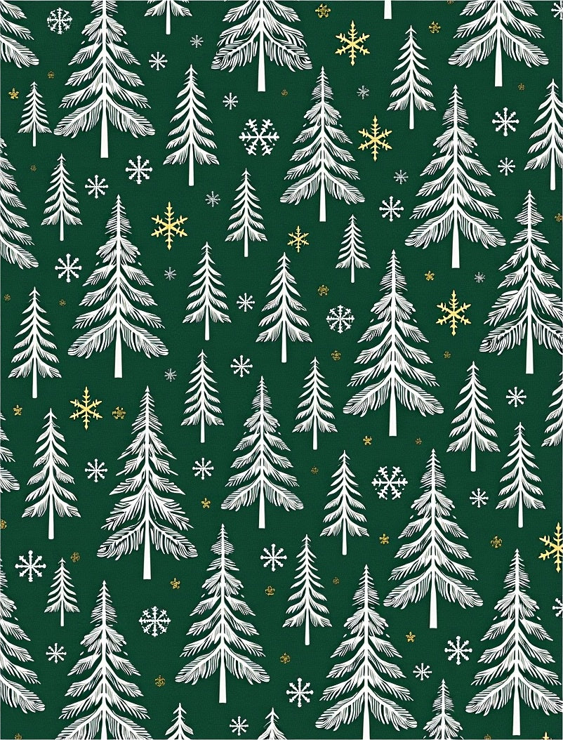 Festive Evergreen Trees Golden Snowflakes Rug