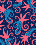 Coral Blue Octopus Starfish Swirl Rug