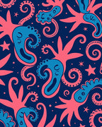Coral Blue Octopus Starfish Swirl Rug