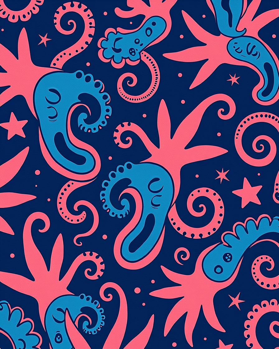 Coral Blue Octopus Starfish Swirl Rug