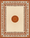 Ornate Sunburst Medallion Brown Border Rug