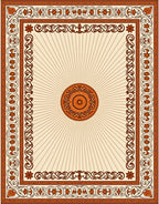 Ornate Sunburst Medallion Brown Border Rug