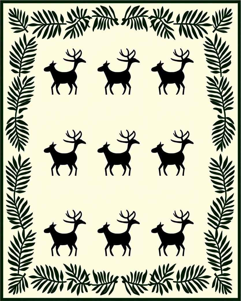 Forest Green Deer Silhouette Border Rug