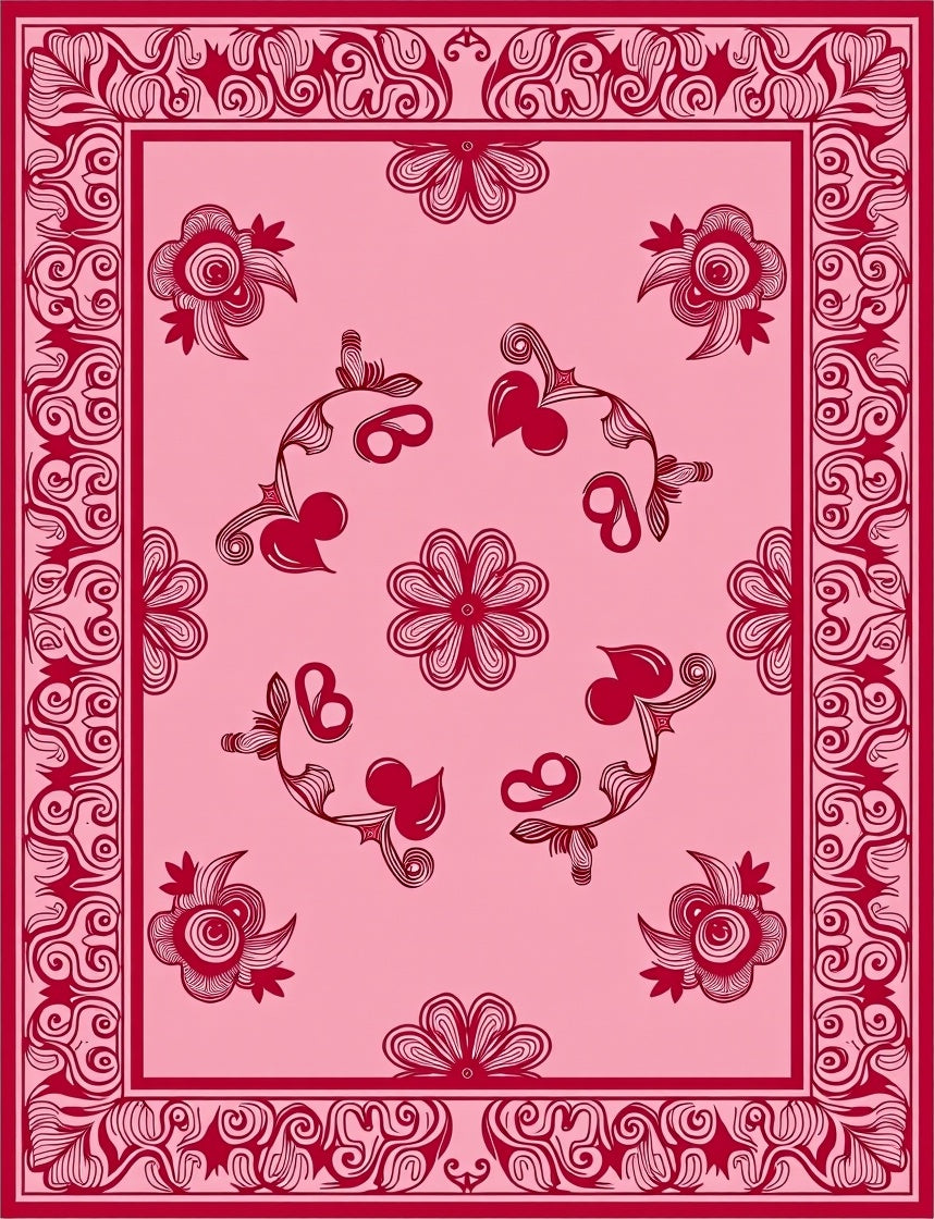 Crimson Floral Garden Pink Rug