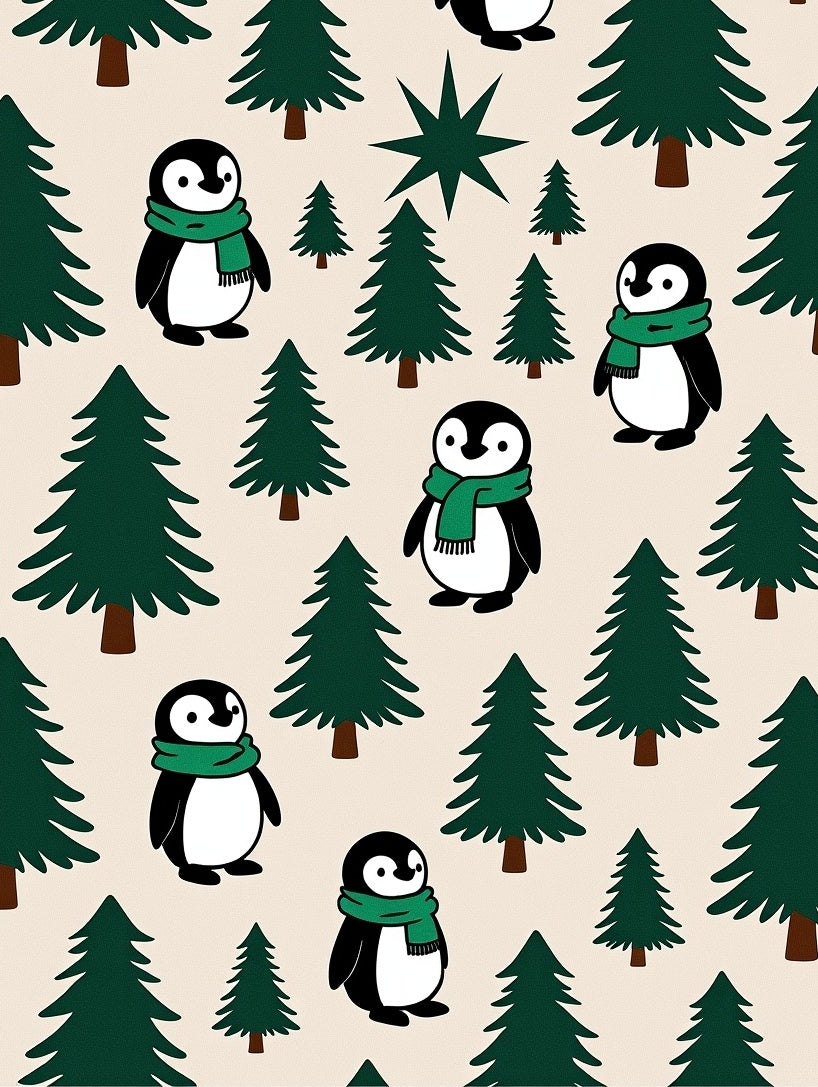 Green Scarf Penguin Holiday Trees Rug
