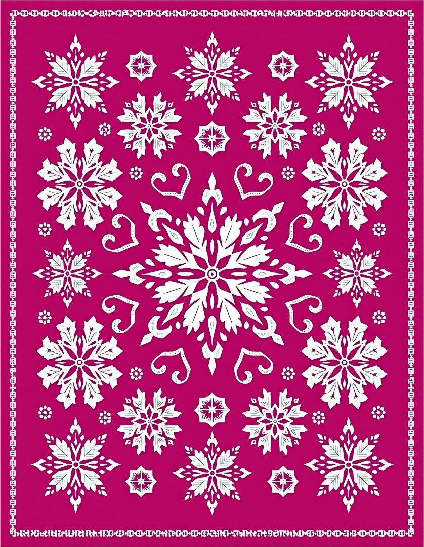 Whimsical White Snowflake Framed Rug