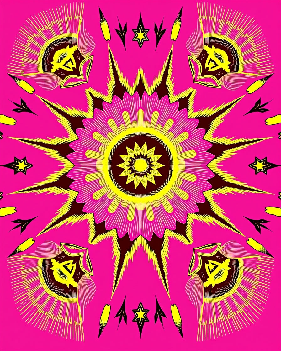 Electric Pink Yellow Sunburst Starburst Rug