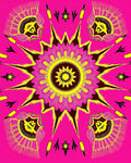 Electric Pink Yellow Sunburst Starburst Rug